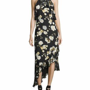 Alice + Olivia Dresses | Fabiola Halter Neck Floral Burnout Silk Ruffle